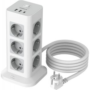 ChenQuanSarl-Tour Multipr Parafoudre Avec 12 Sortie Ac Avec 3 Usb, Pr Multiple Avec Interrupteur, 3600W Chargeur Usb Avec Rallonge Electrique 2M, Compatible Phone, Pad, Pour Maison, Bureau, Gris - Neuf