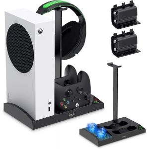 Support Vertical Compatible Avec Xbox Series S, Ventilateur De Refroidissement & Dual Chargeur Station De Controller Pour Xbox Series S Avec 2 X 1400 Mah Batteries Rechargeables Et Support Casque - Neuf