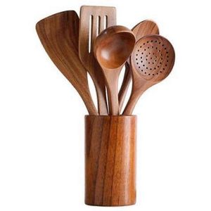 Cuill&egrave;res Et Spatules De Cuisine En Bois Naturel Spatules De Cuisine En Bois Ensembles De Couverts Antiadh&eacute;sifs Ustensiles De Cuisine Aussi - Neuf