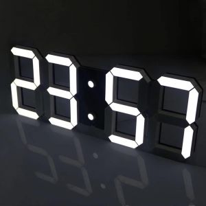 KAL-Horloge Murale Numérique Led 3D 21,5Cm, Réveille-Matin Led Digital Avec 3 Niveaux De Luminosité Réglables Fonction, Horloge Murale, Horloge Numérique, Réveil Alimenté Par Usb, 12/24 Heures - Neuf