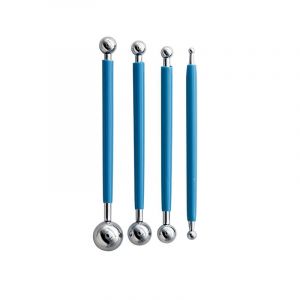 Kit d'outils de poterie, bleu, 4 pièces, outils de modelage, sculpture, accessoires pour argile, poterie, céramique, bricolage, comprenant des stylos en silicone et des outils à bille. - Neuf