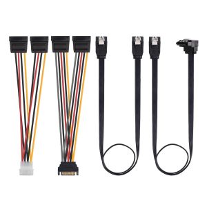 KALANKA-C&acirc;ble de donn&eacute;es SATA III et c&acirc;ble d'alimentation SATA avec connecteur droit et 90 degr&eacute;s SATA3, adaptateur r&eacute;partiteur d'alimentation et adaptateur Molex en noir - Neuf