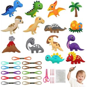 ERYI-14 Pcs Kit De Couture Enfant, Kits De Couture En Feutre De Couture Dinosaures Pour Enfants À Partir De 6 Ans, Avec Fil À Broder/Aiguilles En Plastique/Rembourrage En Coton - Neuf