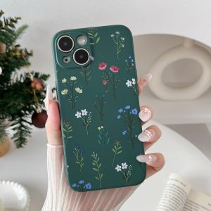 Brs-Fleurs Coque Pour Iphone 14 Pro Max Coque, Liquid Silicone Coque Protection Bumper Anti-Chocs Coque Cover Mignonne Fleur Housse Etui Souple Pour Iphone 14 Pro Max 6,7 Pouces, Vert Foncé/Daisy - Neuf