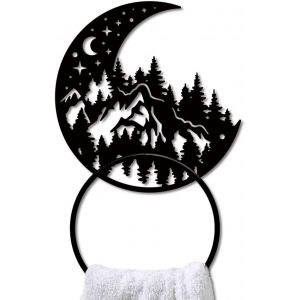 Eryi-Anneau Porte Serviettes Murale Avec Paysage Lunaire Porte Serviette En Métal Forêt De Montagne Porte Serviette Salle De Bain Pour Cuisine Porte Serviettes Décoration - Neuf