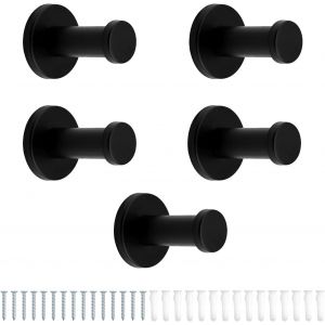 Patere Noire,5 Pièces Patère Murale Acier Inoxydable 53 mm,Patere Salle de Bain Multifonction,Patère avec Vis et Tube D'expansion,Convient pour Cuisine,Salle de Bain et Chambre - Neuf