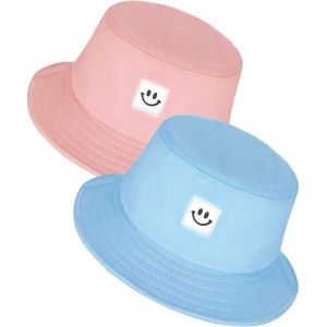 Chapeau En Bambou Deux Pièces (Bleu Et Rose), Chapeau Pare-Soleil Pour Enfants, Chapeau Pare-Soleil Au Visage Souriant, Chapeau De Voyage De Protection Solaire, Chapeau De Pêcheur Homme Et Femme - Neuf