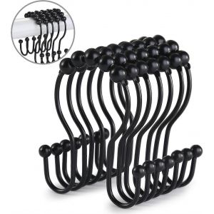 crochets de rideau de douche,12 anneaux de rideau de douche,crochets de rideau de douche noir en acier inoxydable anneaux antirouille,glissement lisse anti-chute - Neuf