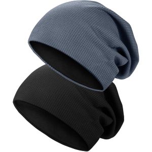 Jexnovashop-2pack Bonnet Homme Hiver, Jersey Slouch Bonnet Slouchy Beanie Slouch Calotte Bouffant Coton Stretch Bonnet De Nuit, Hip-Hop Hiver Chapeau Pour Sport, Sommeil, Chimio - Neuf