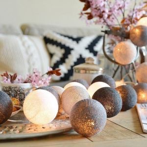 KAL-Guirlande Lumineuse Boules Coton, 3,3 M Lumineuse Boules Tissées Batterie, 20 Led Guirlande Lumineuse Boule, Colorée Guirlande Lumineuse Led Pour Chambre D'Enfant Chambre Noël Fête De Mariage - Neuf