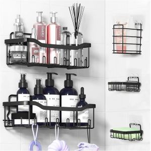 5Pcs &Eacute;tag&egrave;re de Douche, Etagere Salle de Bain, Etagere Douche sans Percage Inoxydable Etagere Salle de Bain Rangement et Organisation de la Salle de Bain et de Cuisine, Noir (S) - Neuf