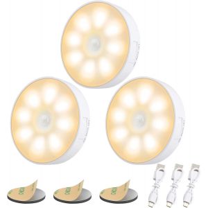 Cmjaagur-Veilleuse Led Automatique Usb Rechargeable[Lot De 3], Veilleuse Induction 3000k &8leds &batterie 400mah, Veilleuse D&eacute;tecteur De Mouvement, Lampe Adh&eacute;sive Led Avec Base Magn&eacute;tique-Jaune C[M2] - Neuf