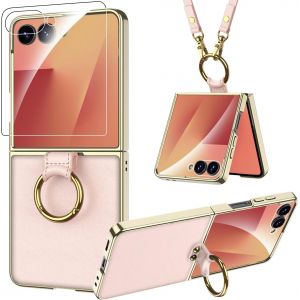 JGD-Case pour Samsung Galaxy Z Flip 7 avec Lanyard, [Verre Tremp&eacute; HD][Anneau], Robuste Antid&eacute;rapante R&eacute;sistant aux Rayures Mince L&eacute;gere Antichoc Coque Samsung Flip 7 Femme (Rose) - Neuf