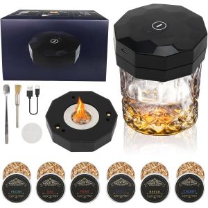 Ulteronixshop-Kit de Fumoir &agrave; Whisky &Eacute;lectrique, 6 Ar&ocirc;mes de Copeaux de Bois, Fumoir &agrave; Cocktail Rechargeable, sans Butane, Coffret Whisky Cadeau Homme - Neuf