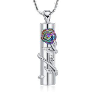 Trahoo-Collier Urne Funéraire En Forme De Rose Avec Cylindre Creux - Pendentif Urne Funéraire - Pour Homme Et Femme - Neuf