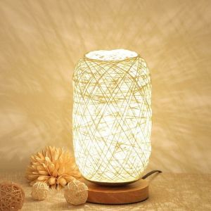 Lampe De Chevet Avec Support En Corde De Rotin En Bois (Beige) - Neuf