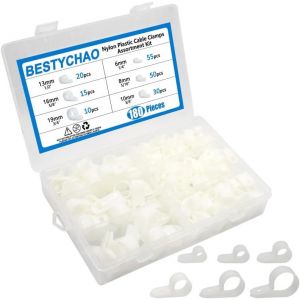 Nylon R Clip,180 Pièces De 6 Tailles De Serre-Câbles En Nylon De Type R,Serre-Fils De Type P Kit D'assortiment De Serre-Câbles Pour La Gestion Des Câbles(Blanc) - Neuf