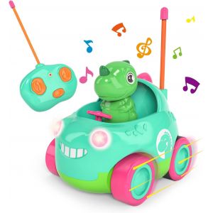 TZF-Voiture T&eacute;l&eacute;command&eacute;e, Jouet Dinosaure &agrave; partir de 2 Ans, Lumi&egrave;res et Musique, Cadeau d'anniversaire et de No&euml;l Parfait pour B&eacute;b&eacute;s, Enfants en Bas &Acirc;ge, Filles et Gar&ccedil;ons de 2 3 4 5 Ans - Neuf