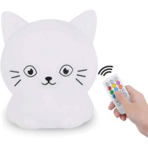 Veilleuse Pour Enfants, Lampe De Chevet En Silicone Portable, Lumi&egrave;re Multicolore Avec T&eacute;l&eacute;commande, Soin Des Yeux, Luminosit&eacute; Et Couleur R&eacute;glables, Cadeau De No&euml;l - Chat - Neuf