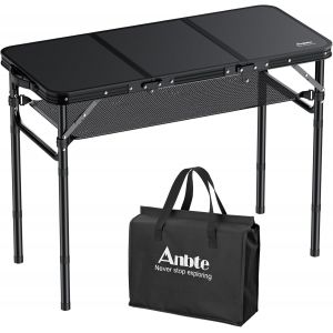 Ulteronixshop-Table De Camping Pliante Table Pique-Nique Portable Avec Rangement Net En 3 Hauteur En Aluminium+Mdf Pour Ext&eacute;rieur/Int&eacute;rieur- Noir - Neuf