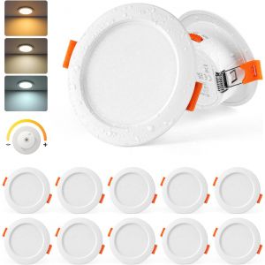 Subzonal-Spot Led Encastrable Dimmable, Lot De 10 Spot Salle De Bain Blanc Chaud 3000k Blanc Neutre 4000k Blanc Froid 6000k, 5w Spots De Plafond Extra Plat Pour Cuisine Salon, Trou 65-80mm - Neuf