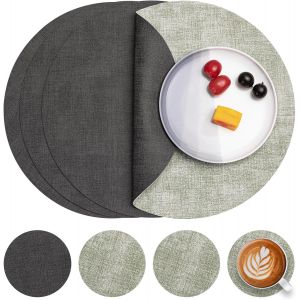 Eryi-Set De Table En Cuir Et Dessous De Verre Lot De 4, Sets De Table Rond Antidérapant Double Face Set De Table Plastique Lavable Set Table Résiste À La Chaleur (Gris Vert, Lot De 4) - Neuf