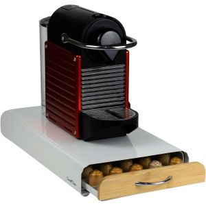 Tiroir À Café Support Organisateur Compatible Avec Capsules Nespresso,100 % Métal Et Bois,Capacité 50x,Pour Stocker Distributeur Capsules De Café. (Bambu) - Neuf