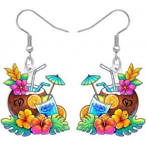 Kal-Boucles D'oreilles De Plage En Acrylique -Pour L'été -Hawaïen -Pour Femme Et Fille -Cadeau D'été Pour Les Amateurs De Plage -Palmier Tropical -Noix De Coco -Océan - Neuf