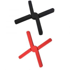 2pcs (Noir + Rouge) Dessous De Plat En Silicone Pliable,Pliable Extensible,L&eacute;ger,Flexible,Durable,Antid&eacute;rapant,Manique,Porte-Casserole,Design Crois&eacute;,Coussins Chauds,Ustensiles De Cuisine - Neuf