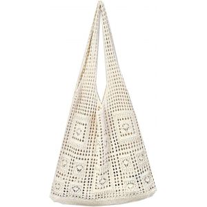 Sac Fourre-Tout En Crochet, Sac De Plage En Maille, Sac Besace D'Été En Tricot Pour Femme, Sac Fourre-Tout Bohème De Vacances, Blanc[H2675] - Neuf