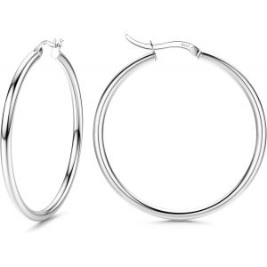 Boucles D'oreilles Créoles Argent Pour Femme Argent Hypoallergénique Sterling 925 Huggie Créoles Boucles D'oreilles 13/15/20/25/30/40/50mm - Neuf