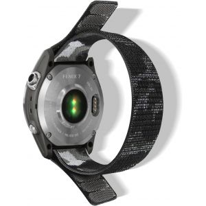 Nylon Bracelet Pour Garmin Quatix 8 47Mm/Quatix 7 Pro/Tactix 8 47Mm/Fenix8 47 Mm/F&iquest;nix 7Pro/F&iquest;nix 6Pro Bracelet Respirant Pour Descent G2/Fenix E/Epix 2 (Quickfit 22Mm, Camouflage Gris) - Neuf