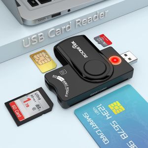 Lecteur Carte d'identite USB,Lecteur de Carte d'identité Puce 4 en 1 pour Cartes Smart SIM SD TF,Smart Card Reader Compatible avec Windows,Mac OS - Neuf