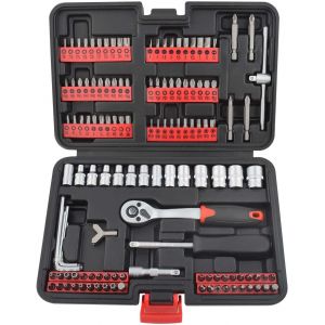 TIANYI-Lot de 130 embouts et douilles avec poign&eacute;e &agrave; cliquet 6,35 mm 72 dents, poign&eacute;e de tournevis et cl&eacute;s Allen, utilisation pour le bricolage, la maison, la r&eacute;paration de voiture et de v&eacute;lo - Neuf