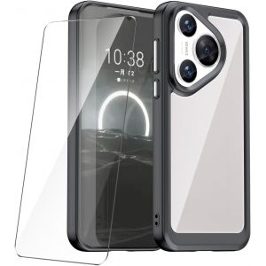 CAUC-Verre tremp&eacute; pour Huawei Pura 70 (6.6") Coque Noir + Protection D'&eacute;cran Film Protecteur - &Eacute;tui avec Cadre en Silicone Souple TPU et Dos Dur Transparent Housse Case Cover - Neuf