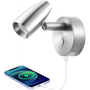 TRAHOO-Lampe de Lecture 12V Camping-car avec Chargeur USB & Veilleuse bleue, LED Luminosit&eacute; R&eacute;glable Applique Murale 3200K pour Bateau Caravane Voiture Van Chevet, Finition nickel - Neuf