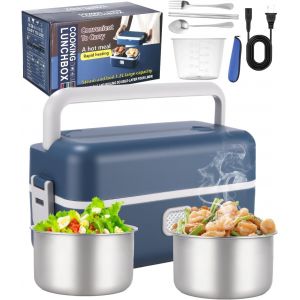 Gamelle Chauffante Electrique,200W Bo&icirc;te &Agrave; D&eacute;jeuner &Eacute;lectrique, 1,2L Acier Inox Lunch Box Chauffante, Boite Chauffante Repas Amovible, 220V Chauffage Rapide Pour Bureau, &Eacute;cole, Voyage Etc - Neuf