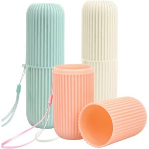 3Pcs Tasse de Brosse à Dents Portable, Étui de Brosse à Dents de Voyage, Boîte de Rangement Brosse à Dents, Coupe de Brosse à Dents pour Maison Camping Voyage - Vert Blanc Rose - Neuf