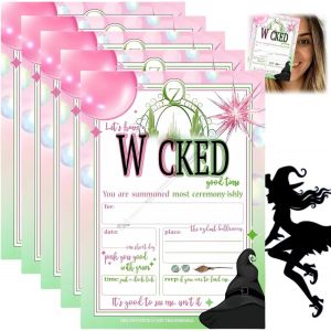 Lbgwp60-Lot De 5 Cartes D'anniversaire Avec Enveloppes, Invitations De Fête D'anniversaire, Motif Chapeau De Sorcière, Invitation À Un Événement, Affichage D'invitations P/Arty, Let's Have A Wic/Keds - Neuf