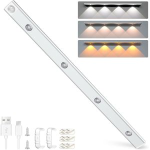 Lampe Led 60Cm Rechargeable Armoire Avec Détecteur De Mouvement ¿ Installation Magnétique, Sans Fil Interieur Luminaires Avec 3 Couleurs & Luminosité Réglable Pour Cuisine Placard Escalier - Neuf