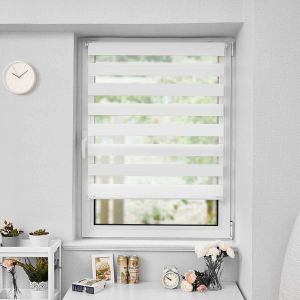 Store Enrouleur Jour Nuit Sans Per&ccedil;age, Installation Facile Par Clips Ou Vis, Rideau Occultant &Agrave; Tissu Double Pour Fen&ecirc;tre Ou Porte, Blanc, 45l X 220l Cm - Neuf