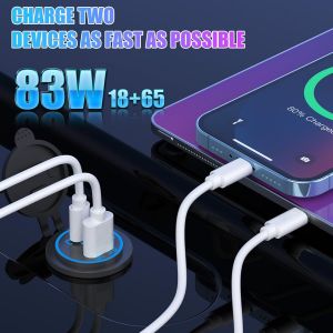 Prise Usb C 12v,65w Pd3.0 Et 18w Qc3.0 Ports De Charge Usb Pour Ordinateurs Portables,Tablettes Et T&eacute;l&eacute;phones,Prise De Courant 12v/24v &Eacute;tanche Avec Interrupteur Pour Voiture,Bateau Et Moto. - Neuf