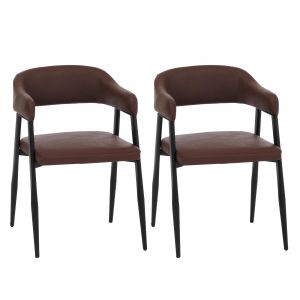 Lot de 2 chaises de salle &agrave; manger HWC-P29, chaise de cuisine, chaise &agrave; dossier, chaise rembourr&eacute;e, style industriel r&eacute;tro vintage, similicuirrouille - Neuf