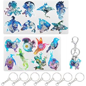 Moule Resine Epoxy Porte Clef Moule R&eacute;sine Epoxy Animaux Marins Poisson Tortue Grenouille Oiseau Chien Bricolage Moule En Silicone 2 Pi&egrave;ces - Neuf