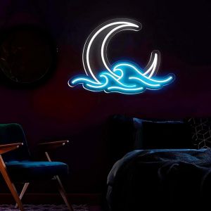 Décoration Murale Led À Intensité Variable - Motif Vague De Lune Néon - Convient Pour Salle De Jeux, Fête De Noël, Décoration De Fond Animé, Cadeau (Vague De Lune) - Neuf