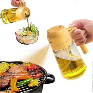 Distributeur D'huile De Qualité Alimentaire,Pulvérisateur D'huile 2 En 1 Pour La Cuisson,Flacon Pulvérisateur D'huile En Verre De 17 Oz/501 Ml Avec Bec Verseur,Salade,Friture,Barbecue (Orange) - Neuf
