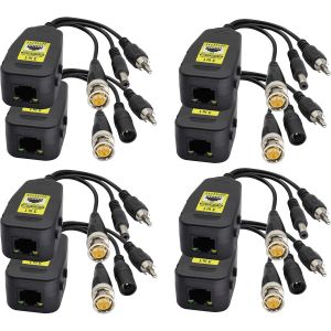 LETNERNY-Bnc &Agrave; Rj45 &Eacute;metteur-R&eacute;cepteur Dc Power Passive Audio Video Balun Hd-Cvi/Tvi/Ahd/Cvbs Avec Pr Dc Pour 720P-1080P 3Mp 4Mp 5Mp 8Mp Cctv Security Dvr Syst&egrave;me Cam&eacute;ra Surveillance (19Cm/4Paires) - Neuf