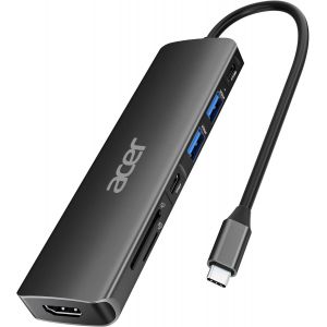 Acer USB C Hub, 7 en 1 USB C vers HDMI Splitter, 2 USB 3.1 GEN1 et Port de Donn&eacute;es Type-C 5Gbps, Port HDMI 4K, Chargement PD 100W, Lecteur de Carte SD, pour iPad Pro MacBook Pro (Noir) - Neuf