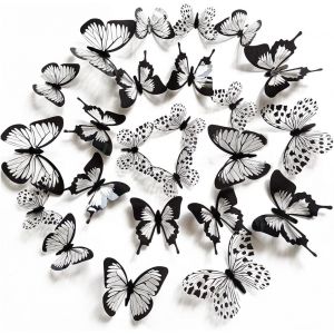 Trahoo-48 Pièces Stickers Muraux Papillons 3d Sticker Papillon Noir Et Blanc Avec Adhésif Papillons Sticker Mural Maison Diy Décor Pour La Maison Salon Salle Détude Bébé Chambre Fond Stickers Muraux - Neuf