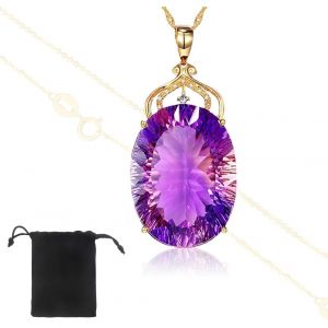 Kal-Magnifique Pendentif Naturelle Améthyste Péridot Grenat Citrine Topaze En Forme Ovale Goutte Une Chaîne Femme, Ensemble Bijoux Collier Cadeau(Violet - Neuf